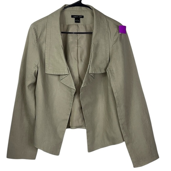 August Silk linen open face lined long sleeve blazer Sz L Taupe - Picture 1 of 9